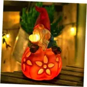 Solar Pumpkin Gnome Halloween Thanksgiving Garden Statue Fall Gnome Figurine