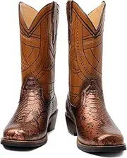 [Cachorro] Medieval High Heeled Faux Snake Print Boots, Renaissance Outdoor Wooden Heel Sole Cowboy Long Boots, Fashion Trend Knight Men's Shoes, A Pair,Brown,40