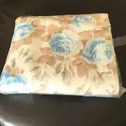 Vtg New Lady Pepperell PLANTATION ROSE Twin/Full Blanket 72x90 Satin Trim Blue