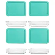 Pyrex (4) 7210 3 Cup Glass Dishes & (4) 7210-PC 3 Cup Light Green Lids