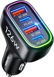 USB C Car Charger, 126W [Dual PD60W&QC30W] Cigarette Lighter USB Car Charger Adapter Fast Charging 4 Ports Car Phone Charger for iPhone 16/15/14/13/12, Samsung Galaxy S24/S23 Google Pixel Laptop