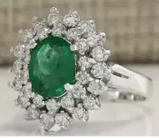 1,70 Ct Round Natural Emerald Diamond Ring14K solid white gold