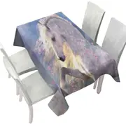 Horse Art Beautiful Pink Flowery White Horse Tablecloth