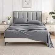 100% Cotton Bed Sheet Set - Double Size 4PCS (1 Flat Sheet, 1 Fitted Sheet, 3 Pillowcases) - Soft & Breathable, 200 0TC, Luxury Quality Bedding 40cm Deep Pocket for All Seasons (Grey,Double)
