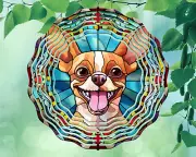 10" Chihuahua Puppy Dog Stained Glass Wind Spinner Yard Decor 3D Kinetic rws072