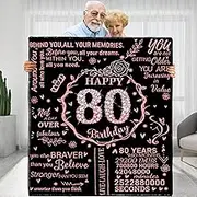 80th Birthday Gifts for Women - Happy 80th Birthday Gift Ideas - 80 Year Old Gifts for Grandma Nana Wife Mom - Flannel Fleece Soft Throw Blanket for Bed Sofa