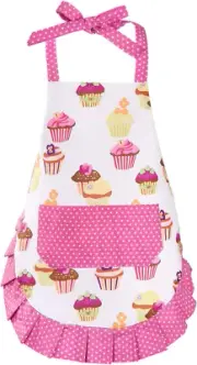 100% Cotton Kids Girls Aprons for Cooking Cute Toddler Cupcake Baking Apron Adju