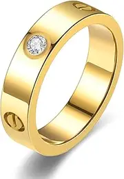[Lian] Love Friendship Ring 18K Gold Plated Cubic Zirconia Stainless Steel Promise Ring Wedding Gold Band Stacking Rings Jewelry Birthday Valentine's Day Gifts for Women Size 5-10
