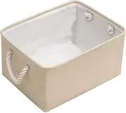 Closet Storage Bins,Small Laundry Baskets,Linen Foldable Storage Baskets with Handles for Clothes Toys Home Office Storage (Beige)