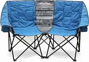 Sunnyfeel Double Folding Camping Chair, Oversized Loveseat Chair, Heavy Duty Portable/Foldable Chair with Storage for Outside/Outdoor/Lawn/Travel/Picnic, Fold Up Camp Chair for Adults, 2 people (Blue)