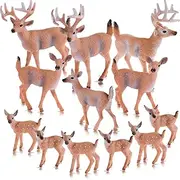 12 Pieces Deer Figurines Toy Realistic Deer Family Figurines Forest Animals Figures Miniature Woodland Creatures Figurines Miniature Toys Cake Toppers for Birthday Party Bridal Shower Christmas
