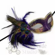 Women's Peacock Feathered Venetian Mardi Gras Masquerade Mask [Purple/Gold]