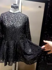 ❤️NEW SEED HERITAGE 8 xs black chiffon look silver glitter peplum blouse top