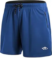 [LORSPORTCH] Running Shorts, Men's Shorts, Fitness Shorts, Training Shorts, Fitness Shorts with Zip Pockets, Blue, L