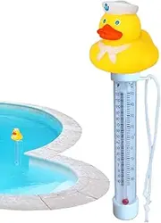 Rubber Duck Floating Pool Thermometer - Cute Duck Floating Pool Temperature Gauge with String | Easy Read Water Temperature Thermometer for Outdoor & Indoor Hot Tubs & Aquariums (E)