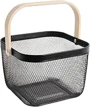 SANHSEHOME Metal Mesh Steel Basket Garden Harvest Basket for Gathering Vegetables Square Wire Basket with Handle Storage Organizer Multi-functional Fruit Basket Bin for Kitchen Bathroom Picnic(Black)