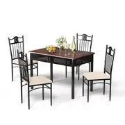 Costway 5PCS Dining Table & Chairs Kitchen Bistro Furniture Set w/4 Upholstered Chair