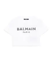 Balmain Kids Logo Printed Cropped T-Shirt 8Y,6Y,4Y,6,14Y,13Y,10Y White/Black