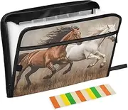 Quteprint 13 Pockets Expanding File Folder with Zipper Closure, Running Horse Animal Accordion File Folder with Sticky Labels, Letter Size A4 Papers Expandable File Document Organizer