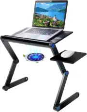 Upgraded Aluminum Laptop Stand Adjustable with Cooling Fan and Mouse Black