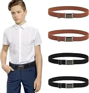 [Kajeer] Elastic Kids Belts for Boys Girls - Adjustable Boys Belts for School Uniforms with Silver Square Buckle