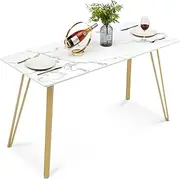 ivinta White Marble Dining Table, Modern Rectangle 55 inch Dining Room Table for 4/6, White Dining Table with Gold Hairpin Legs, Italian Type Simple Tea Table, Kitchen Table (Easy Assembly) (White)