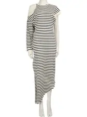 Striped Asymmetric Midi Dress