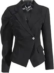 [Zadaos] Womens Fold Single-Buttons Shirring Solid Color Slim Patchwork Blazers Casual Suit Jackets Black S(4)