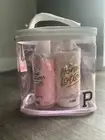 Victoria's Secret Clear Pink Train Case/Makeup Tote New in Bag PINK Gift Set