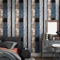 在飛比找蝦皮購物優惠-墻貼壁貼復古壁紙工業風loft懷舊仿木紋美式木板個性時尚北歐
