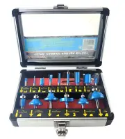 1/4" Shank 15pc Router Bit Wood Working Power Tools Shop Carbide Tipped Set