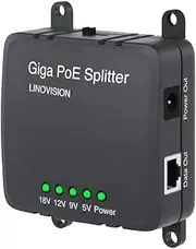 LINOVISION 30W Gigabit PoE Splitter to DC 5/9/12/18V Output, Wide Voltage Input, IEEE802.3af/at POE to DC Power Supply for Security Cameras, Access Control Systems