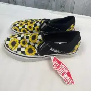 New In Box Vans Womens Size 5 Asher Sunflower Checker Slip On Loafer Shoes