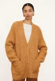 NWT Vince $525 Rib Alpaca & Wool Cardigan in Gold Ochre XL