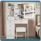 Large Dressing Table Stool Set With Smart LED Makeup Mirror Drawers Vanity Desk
