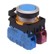 IDEC CW Series Blue Metallic Momentary Flush Push Button Switch 1NO-1NC IP65