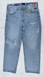 Levi's SilverTab Loose Tapered Leg Light Blue Distressed Denim Jeans Men’s 36x32