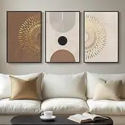 Framed Boho Neutral Abstract Wall Art, 3 Piece Canvas Prints Paintings Artwork for Walls, Large Minimalist Brown Beige Gold Geometric Pictures for Living Room Hallway Bedroom Office Wall Decor 16x24