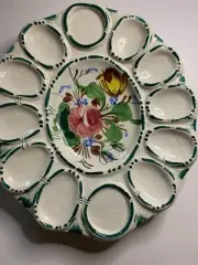 vtg Egg holder plate: ceramic made w flower design and made in Pisa Italy