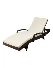 [Gardeon] Sun Wicker Lounger Beach Chair Patio Adjustable Cushion in Brown