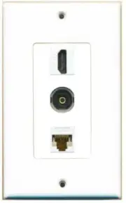 DecorZ - 1 Port HD and 1 Port Toslink and CAT6 Ethernet White Wall Plate