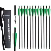 12PCS 20" Carbon Bolts Hunting Arrows & Bag Quiver Holder for Archery Hunting