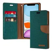 Goospery Canvas Apple iPhone 11 Wallet Leather Case Denim Stand Flip Fabric Pouch Credit Card Slots Cover - Green