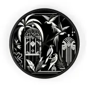 Home Decor Wall Clock Elegant Art Deco Aviary with Exotic Birds Design