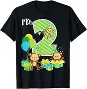 [X.Style] Birthday Monkey 2nd Birthday Party Two Year Old Kid Toddler ds255 T-Shirt (S) Black