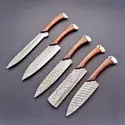 Custom Hand-made Hand Forged Damascus Steel Chef Knife Set WIth Leather Roll Bag