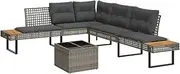vidaXL Garden Sofa Set 2-Piece - Grey Poly Rattan Couch w/Cushions & Glass Table Outdoor Patio/Backyard Furniture - Durable, Comfortable & Elegant Design