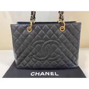 二手正品 CHANEL 香奈兒 GST 黑色 荔枝牛皮 菱格紋 手提包 金鍊 雙肩包 豆腐包 牛皮 小香包 A50995