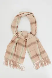 Check Pink Tassel Scarf