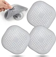 Flutesan 4 Pcs Hair Catchers Square Hair Drain Cover for Shower Bath Plug Sink Catcher Hair Soft Silicone Stopper with Suction Cup Easy to Install for Bathroom Bathtub, Kitchen, Floor Laundry (Gray)